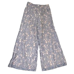 Anthropologie Small Feather Bone Gray Lace High Waisted Palazzo Wide Leg Pants